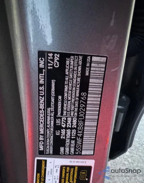 2015 Mercedes-Benz C 300 4Matic из США, поврежденный, VIN 55SWF4KB8FU029768